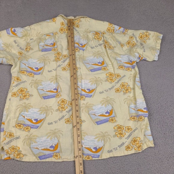 Big Dogs Hawaiian Shirt Men's Medium Yellow Linen Blend Button Down Get Er Done - Picture 11 of 12